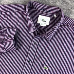 Lacoste Mens 3XL Purple Blue Gingham Plaid Long Sleeve Button Down Shirt
